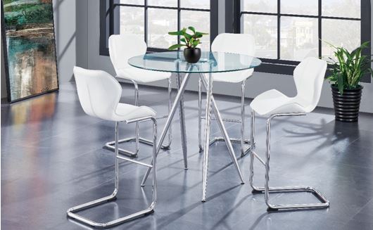 D1503 - Bar Table with 4 Bar Stools - White