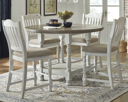 Havalance - Round Counter Height Dining Table and 4 Barstools - White