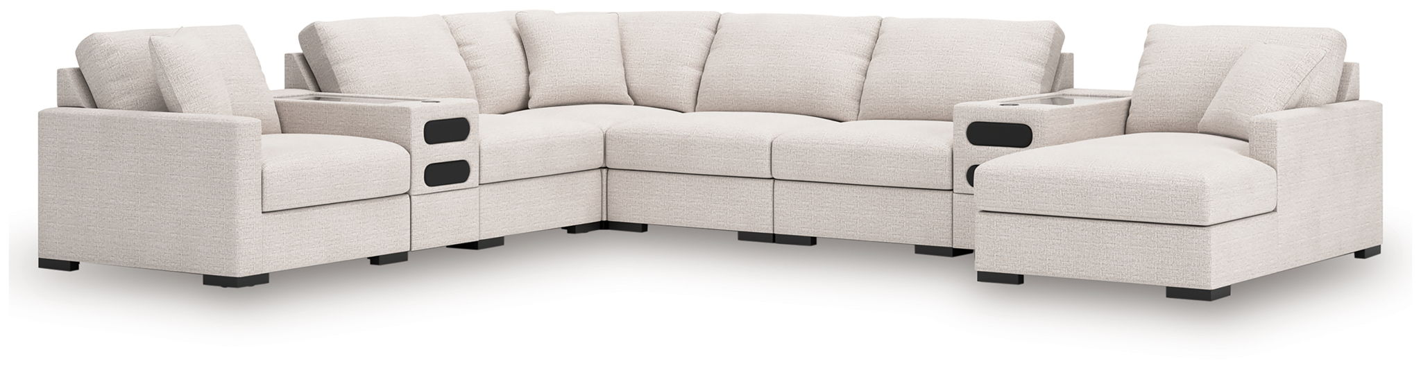 Omaha By Ashley - 8-Piece Sectional With Audio System And RAF Corner Chaise - Stone