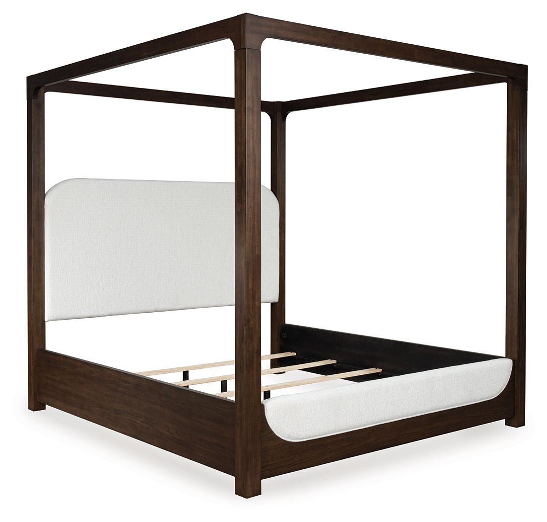Breckington - California King Upholstered Canopy Bed - Dark Brown