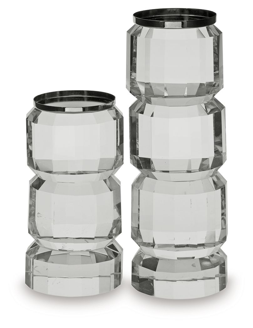 Brentley - Candle Holder Set - Clear / Silver Finish