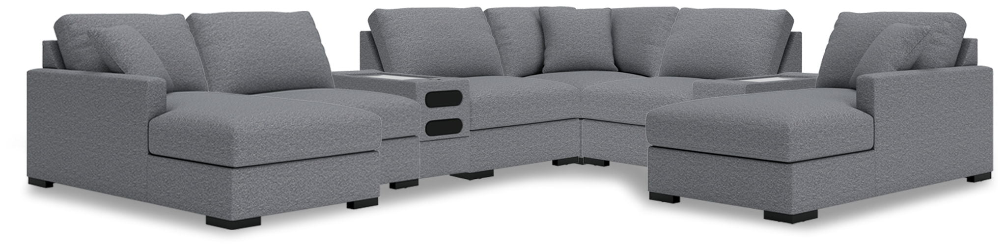 Omaha By Ashley - 8-Piece Double Chaise Sectional With Audio And Storage Consoles - Salt And Pepper