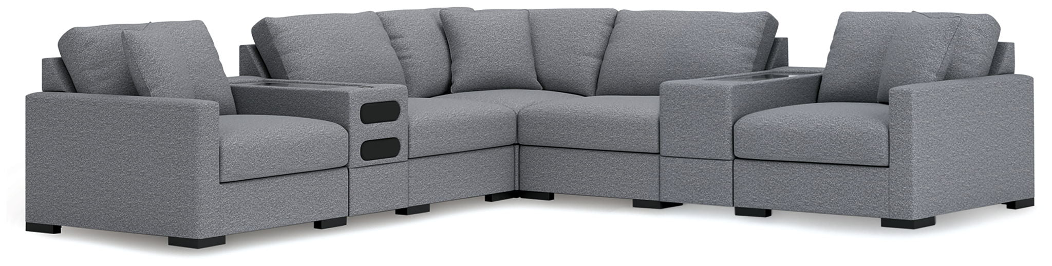 Omaha By Ashley - 7-Piece Sectional With Audio And Storage Consoles - Salt And Pepper
