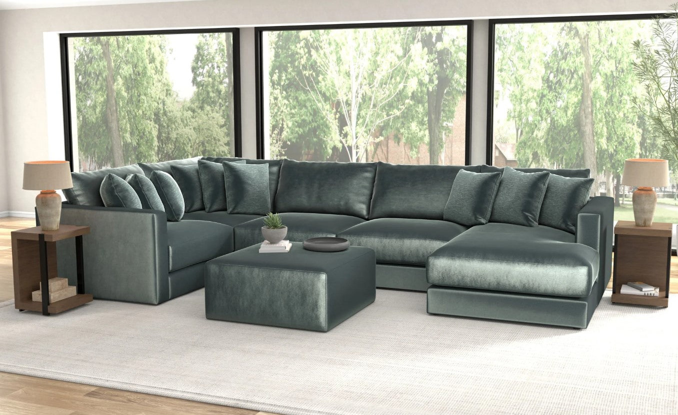 Remington Pine 5-Piece Right Side Facing Chaise Sectional + Ottoman