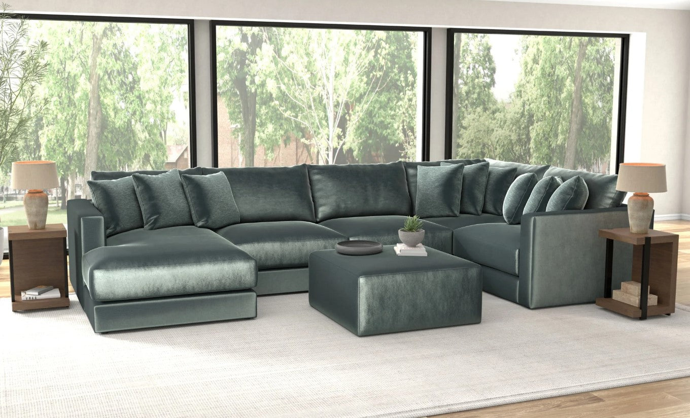 Remington Pine 5 Piece Left Side Facing Chaise Sectional + Ottoman