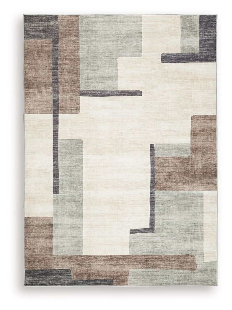 Larkport - 5' x 7' Washable Rug - Cream / Brown / Gray
