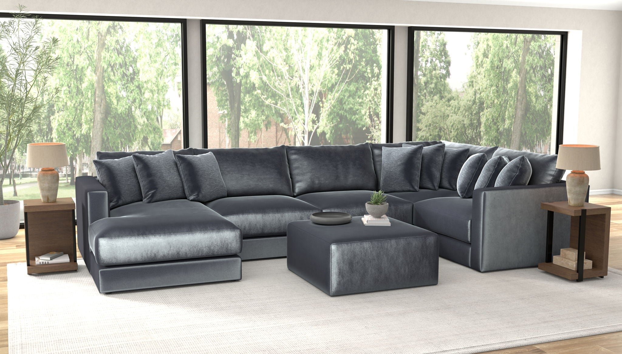 Remington Slate 5-Piece Left Side Facing Chaise Sectional + Ottoman