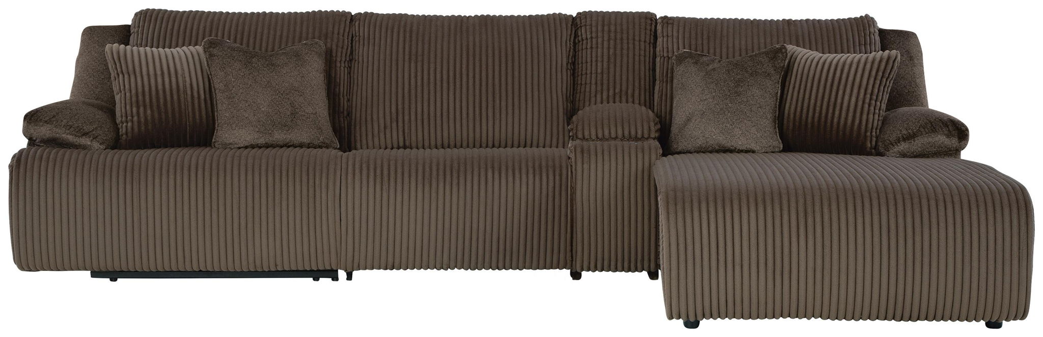 Top Tier - 4-Piece Reclining Sectional With Raf Press Back Chaise, Armless Chair And Storage Console - Chocolate