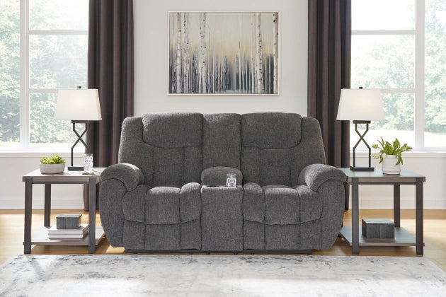 Foreside Charcoal Dbl Reclining Loveseat With Console
