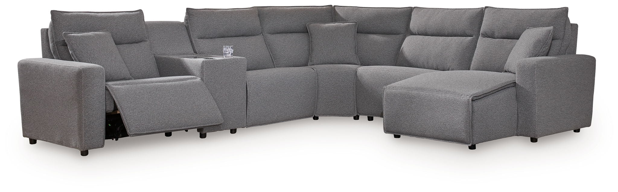 Modmax II - 6-Piece Power Reclining Sectional With RAF Press Back Power Chaise And Сonsole - Salt And Pepper