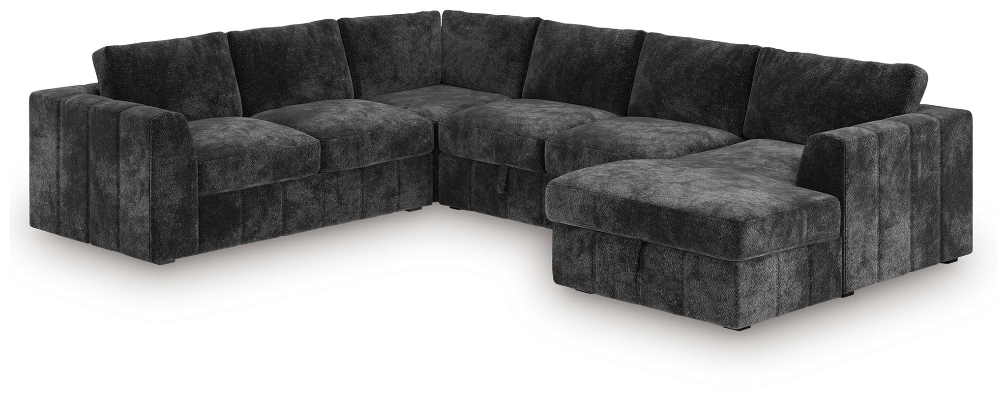 Goodfella - 4-Piece Sectional With Pop Up Sleeper And RAF Corner Chaise With Storage - Graphite