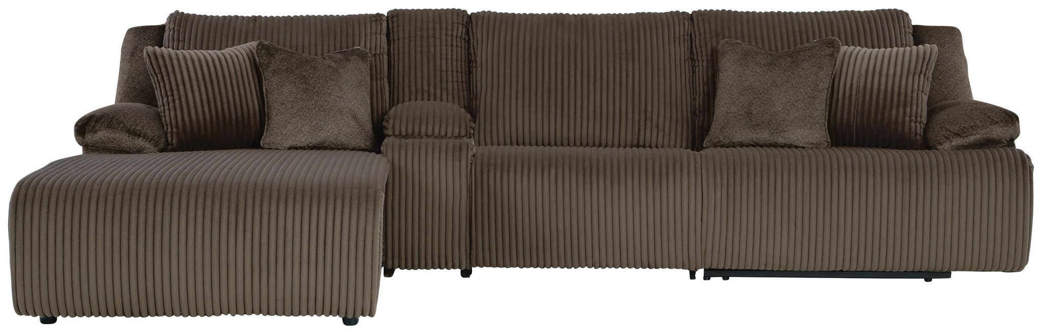 Top Tier - 4-Piece Reclining Sectional With Laf Press Back Chaise, Armless Chair And Storage Console - Chocolate