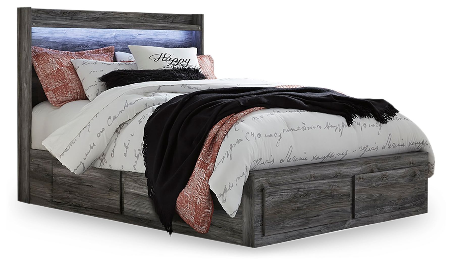 Baystorm - Queen Panel Bed With 4 Storage Drawers - Gray