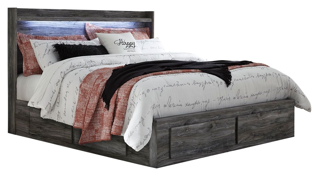 Baystorm - King Panel Bed With 4 Storage Drawers - Gray