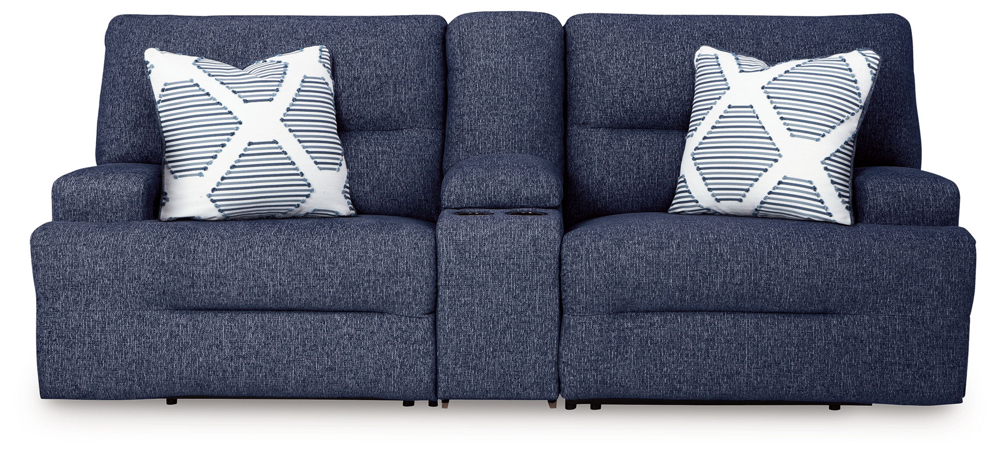 Acklen Place - 3-Piece Power Reclining Sectional Loveseat With Storage Console - Navy
