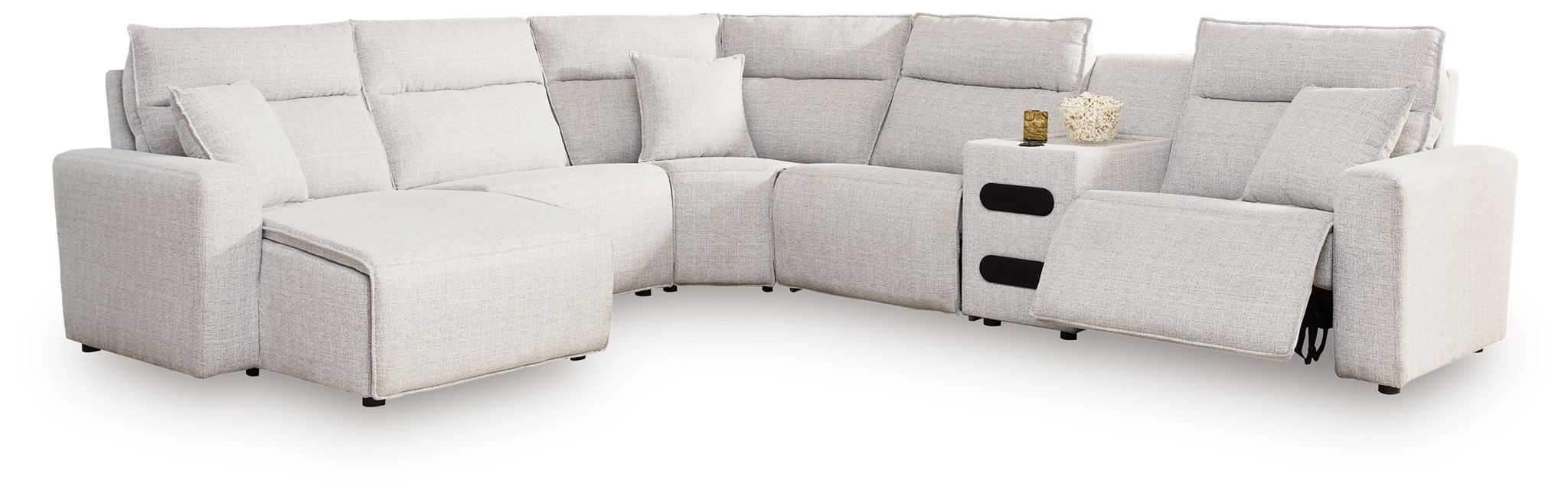 Modmax II - 6-Piece Power Reclining Sectional With LAF Press Back Power Chaise And Audio Console - Stone