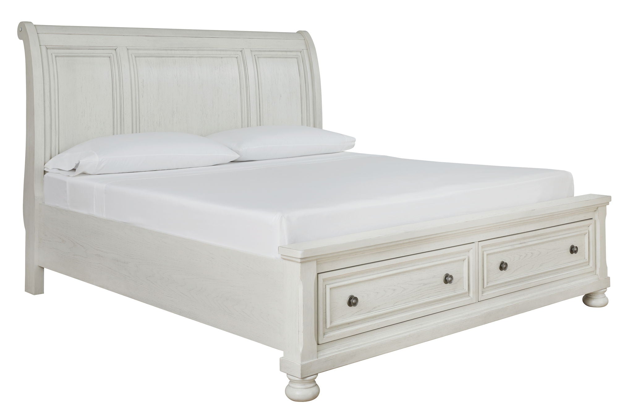 Robbinsdale - California King Sleigh Bed With 2 Storage Drawers - Antique White