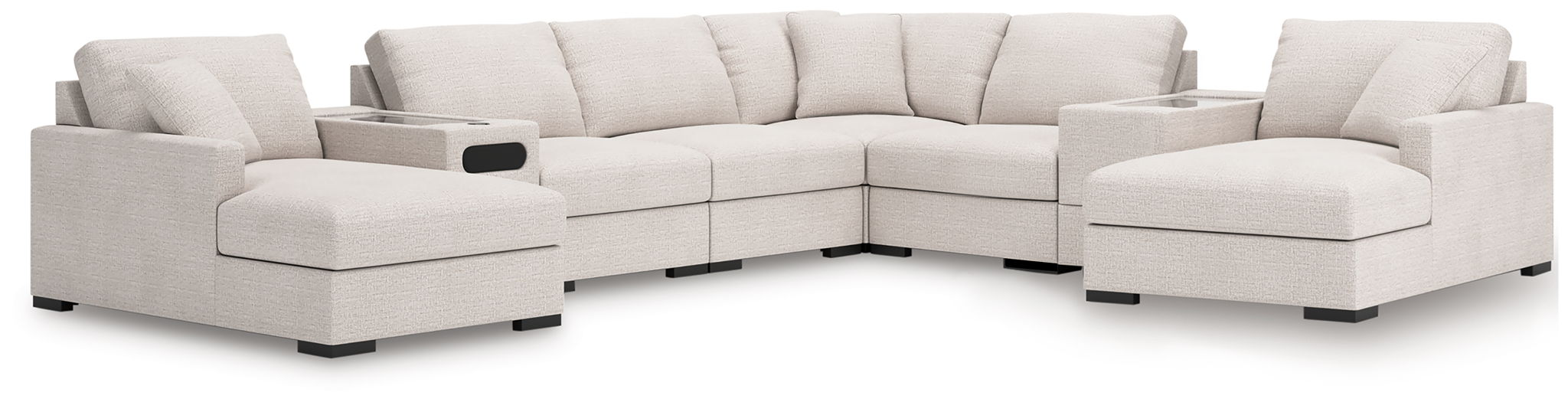Omaha By Ashley - 8-Piece Double Chaise Sectional With Audio and Storage Consoles - Stone
