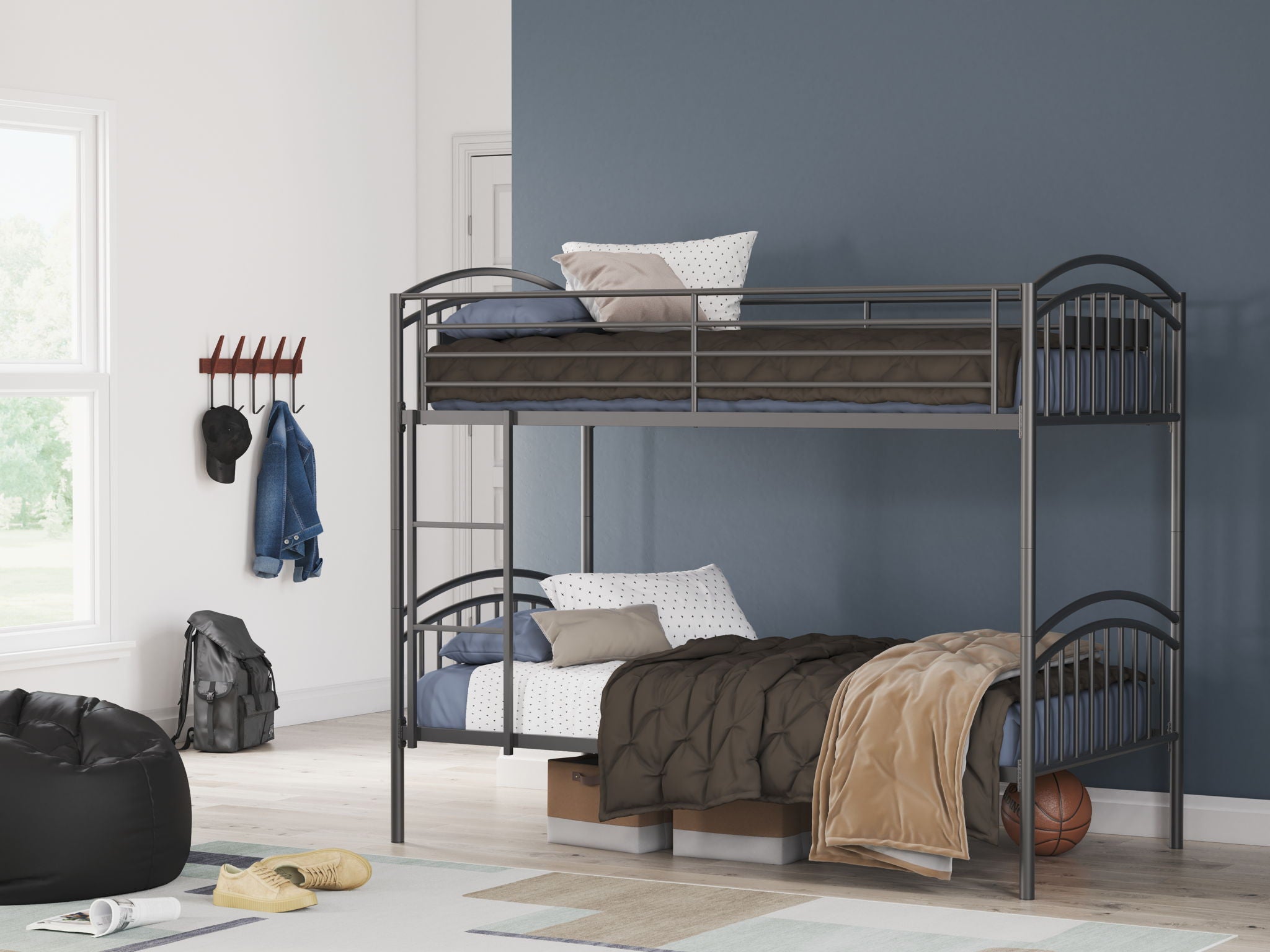 Hilletran - Twin/Twin Bunk Bed With Ladder - Gray