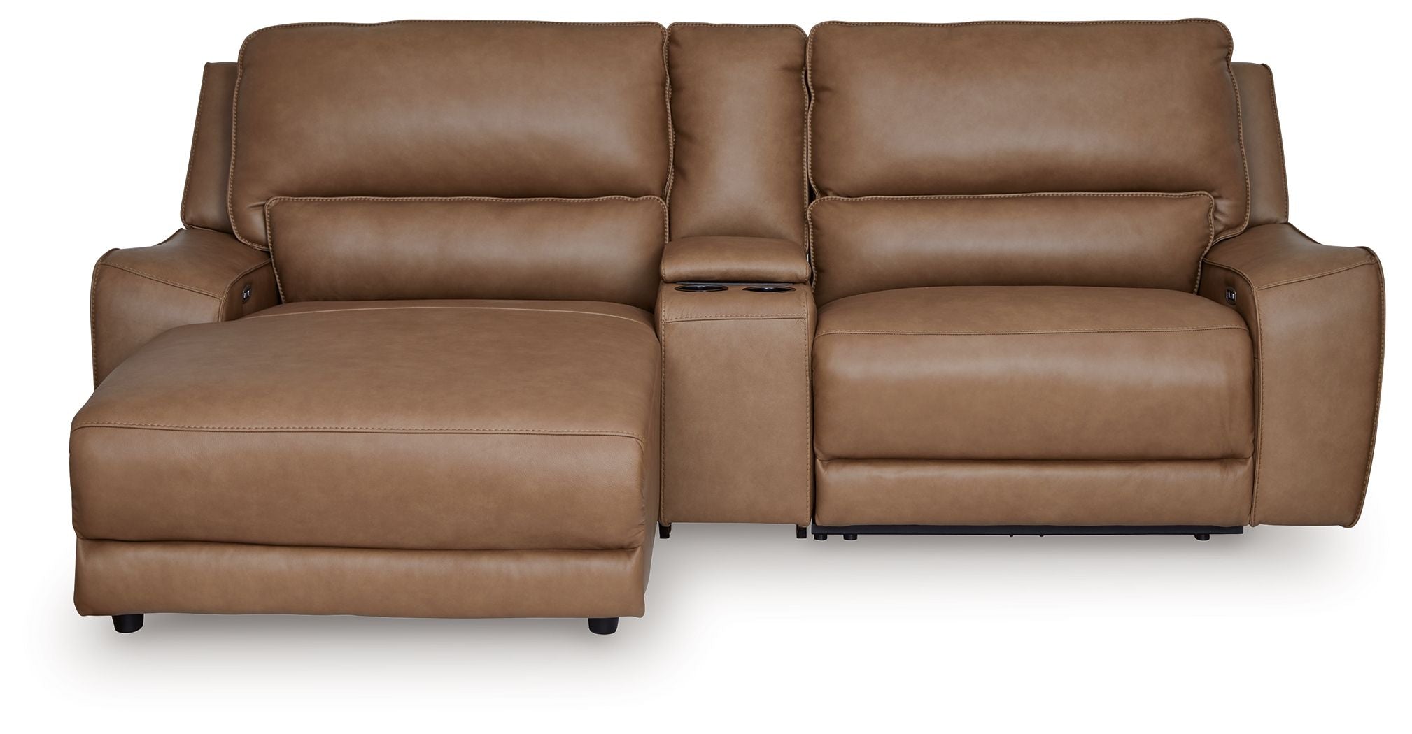 Silverbrooke - 3-Piece Power Reclining Sectional With LAF Press Back Power Chaise - Caramel