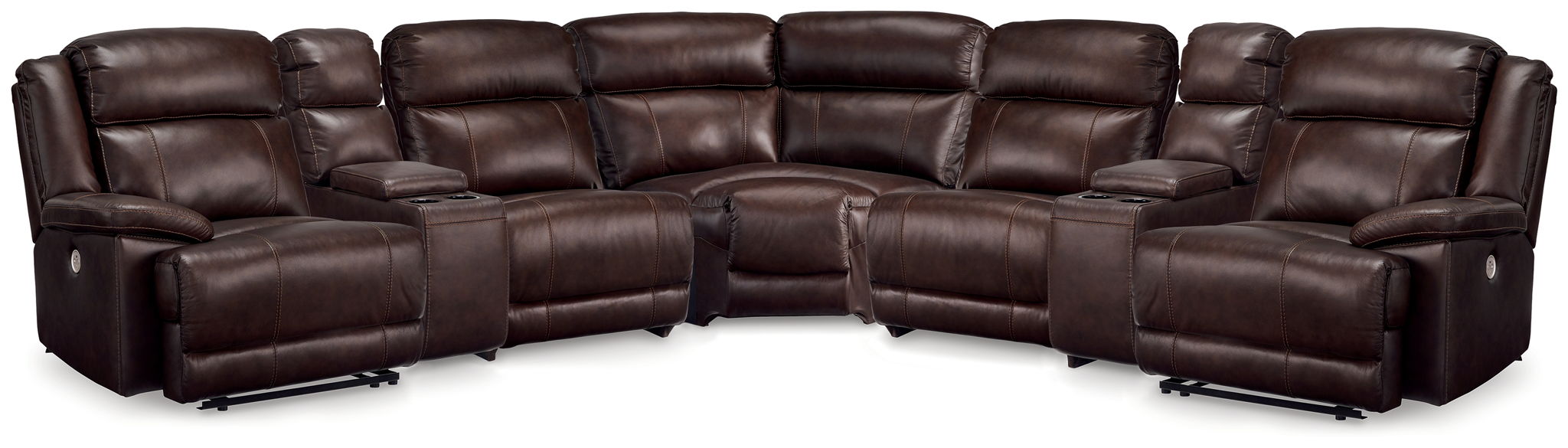VonKurt - 7-Piece Power Reclining Sectional With 2 Storage Consoles - Dark Brown