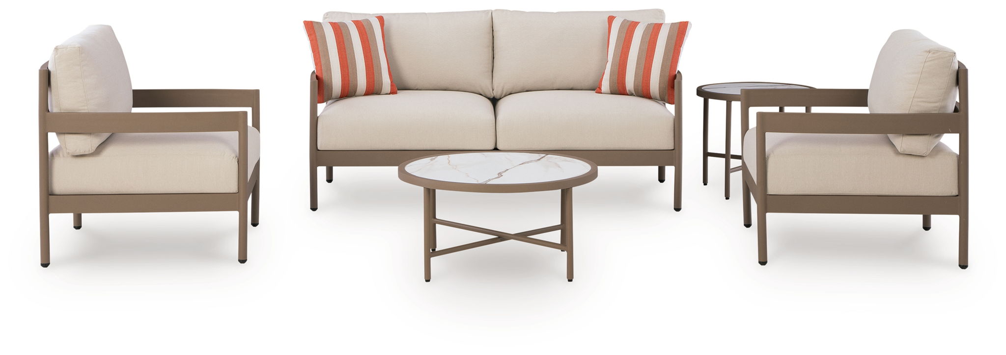Big Creek Cove - Loveseat, Lounge Chairs, Tables Set (Set of 5) - Beige