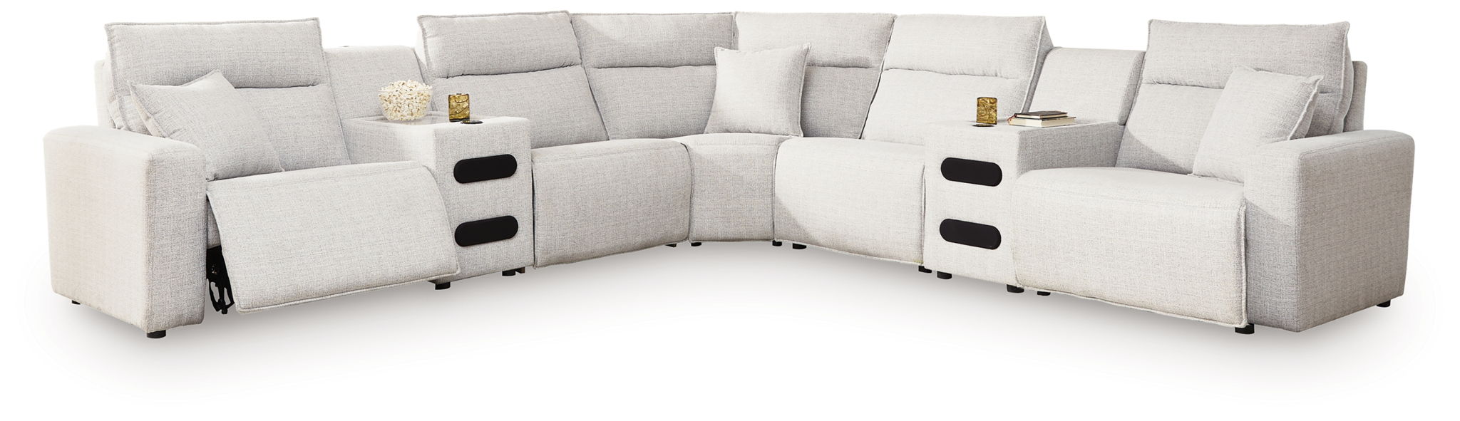 Modmax II - 7-Piece Power Reclining Sectional With Audio Consoles - Stone