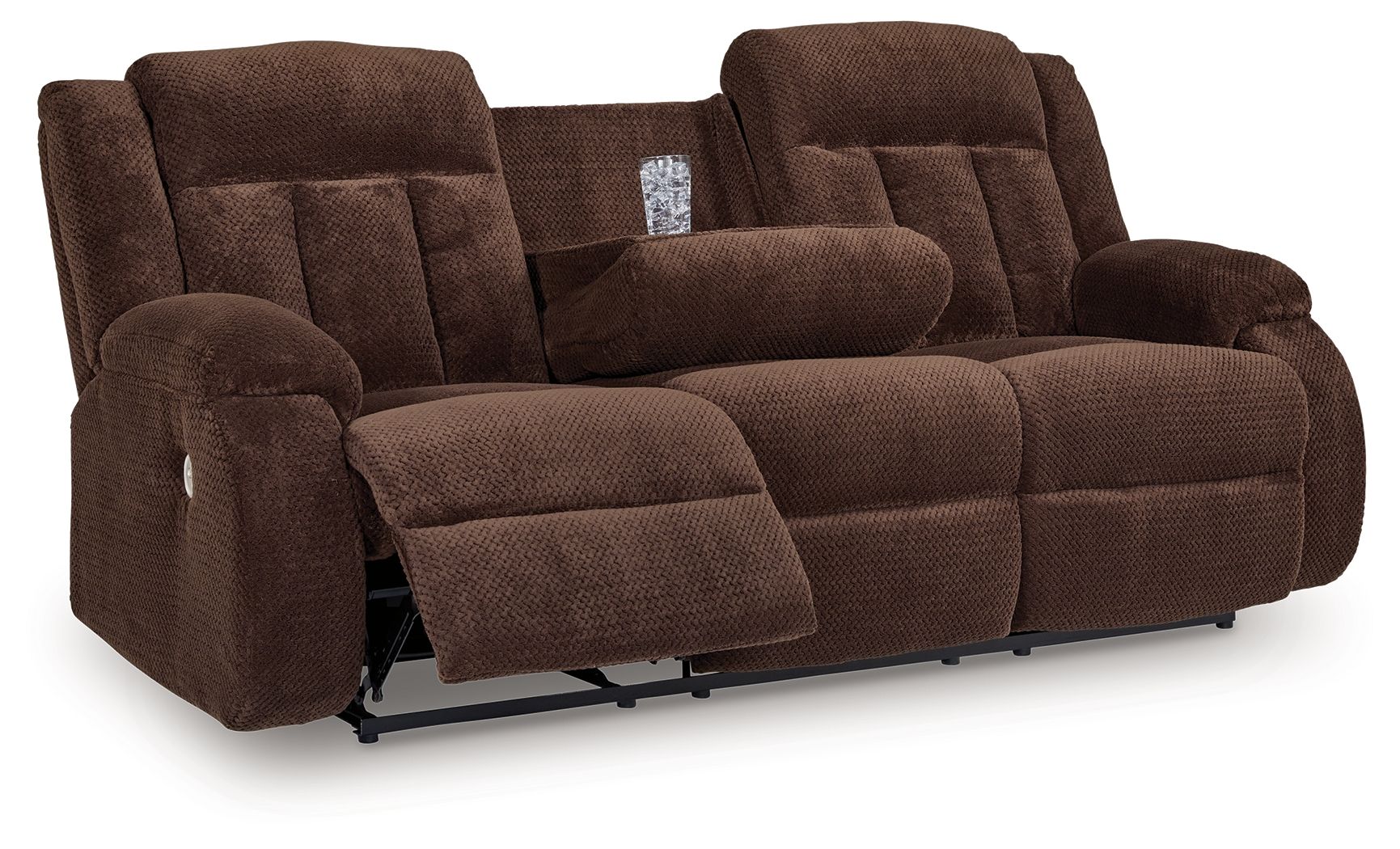 Greely Bend - Reclining Power Sofa With Drop Down Table - Chocolate