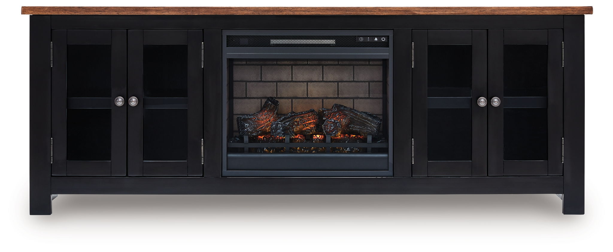 Wildenauer - 76" TV Stand With Infrared Electric Fireplace - Brown / Black