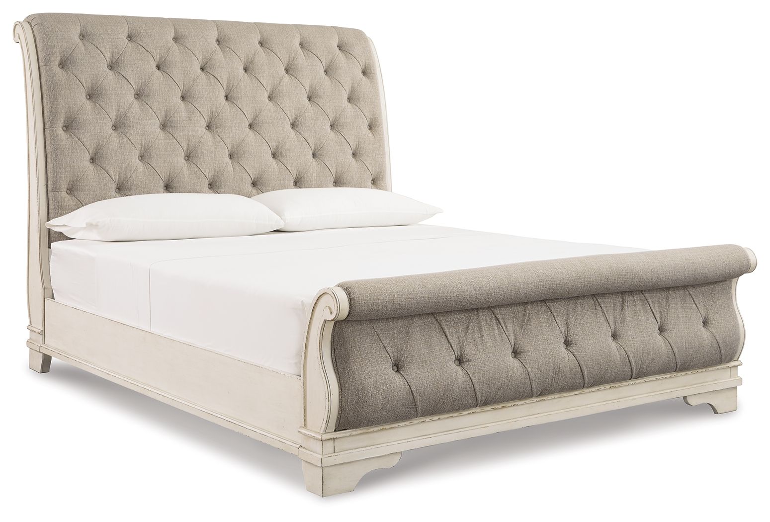 Realyn - King Upholstered Sleigh Bed - Chipped White
