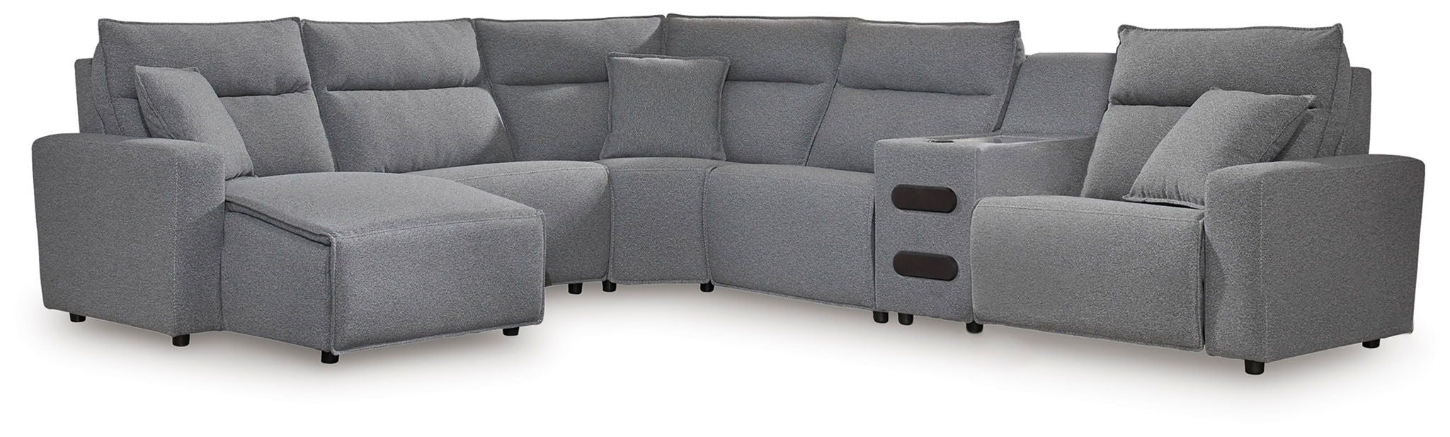 Modmax II - 6-Piece Power Reclining Sectional With LAF Press Back Power Chaise And Audio Console - Salt And Pepper