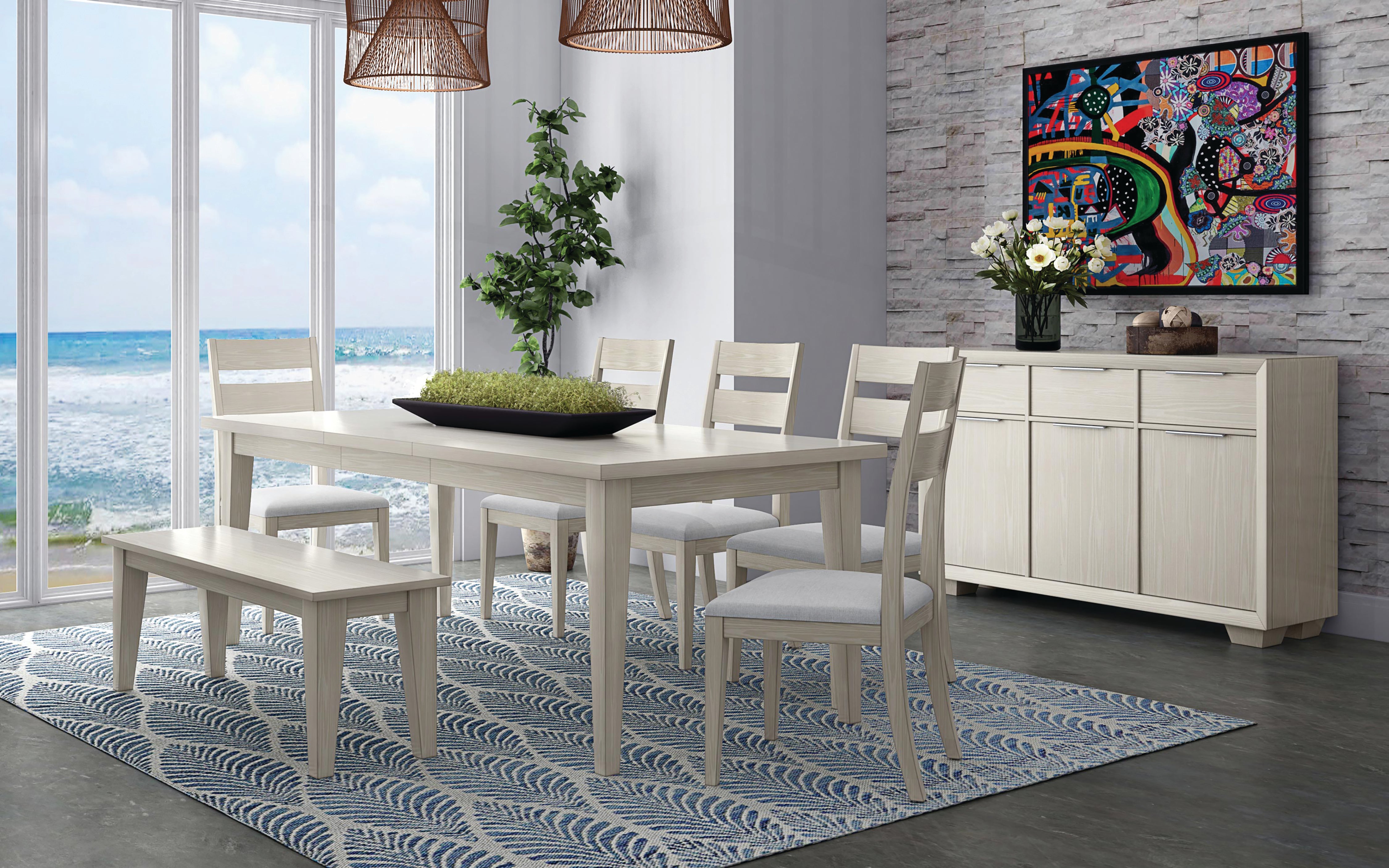 Astoria Dining Table with  4 Chairs and Bench and Sever