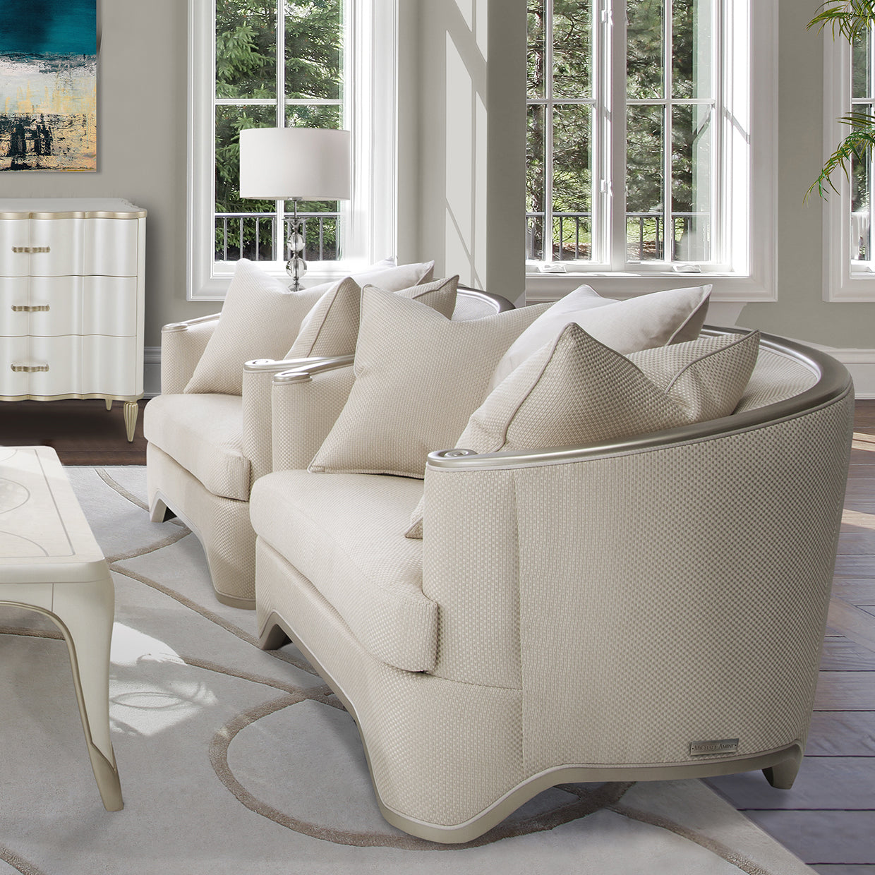 London Place Light Champagne Chair and Half