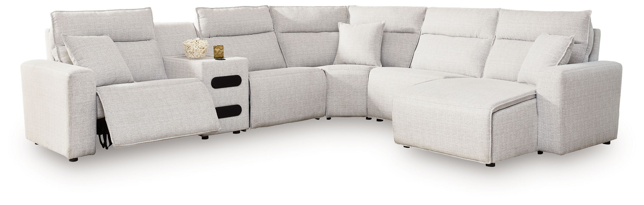 Modmax II - 6-Piece Power Reclining Sectional With RAF Press Back Power Chaise And Audio Console - Stone