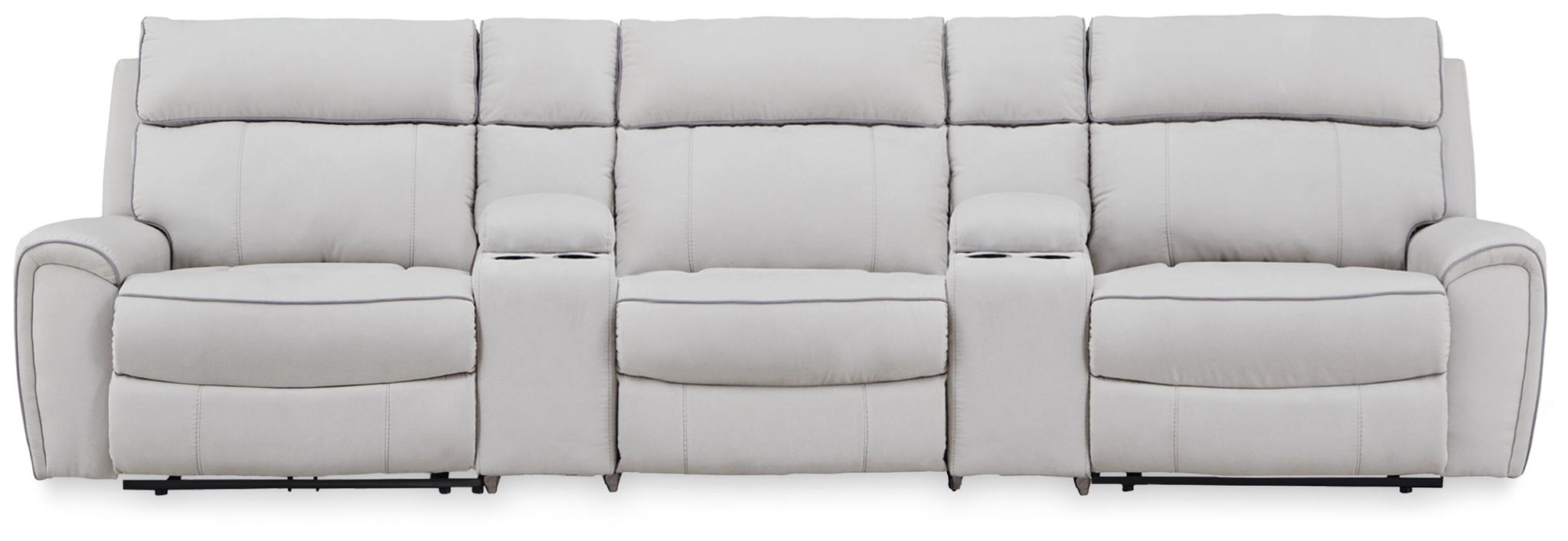 Grafton Pike - 5-Piece Power Reclining Sectional With Storage Consoles And Armless Chair - Pearl / Ash