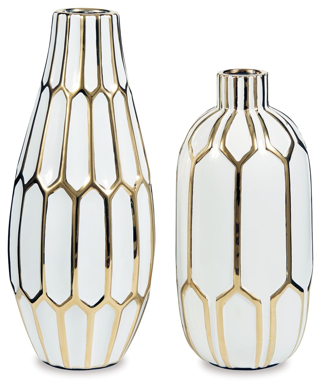Mohsen - Vase Set - Gold Finish / White