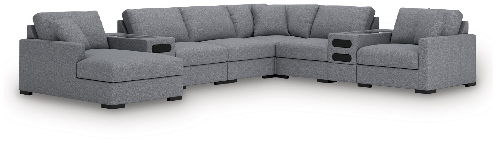 Omaha By Ashley - 8-Piece Sectional With Audio System And LAF Corner Chaise - Salt And Pepper