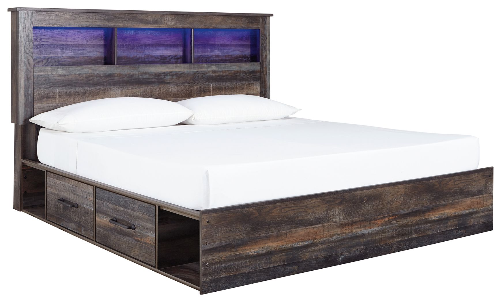 Drystan - King Bookcase Bed With 4 Storage Drawers - Brown / Beige