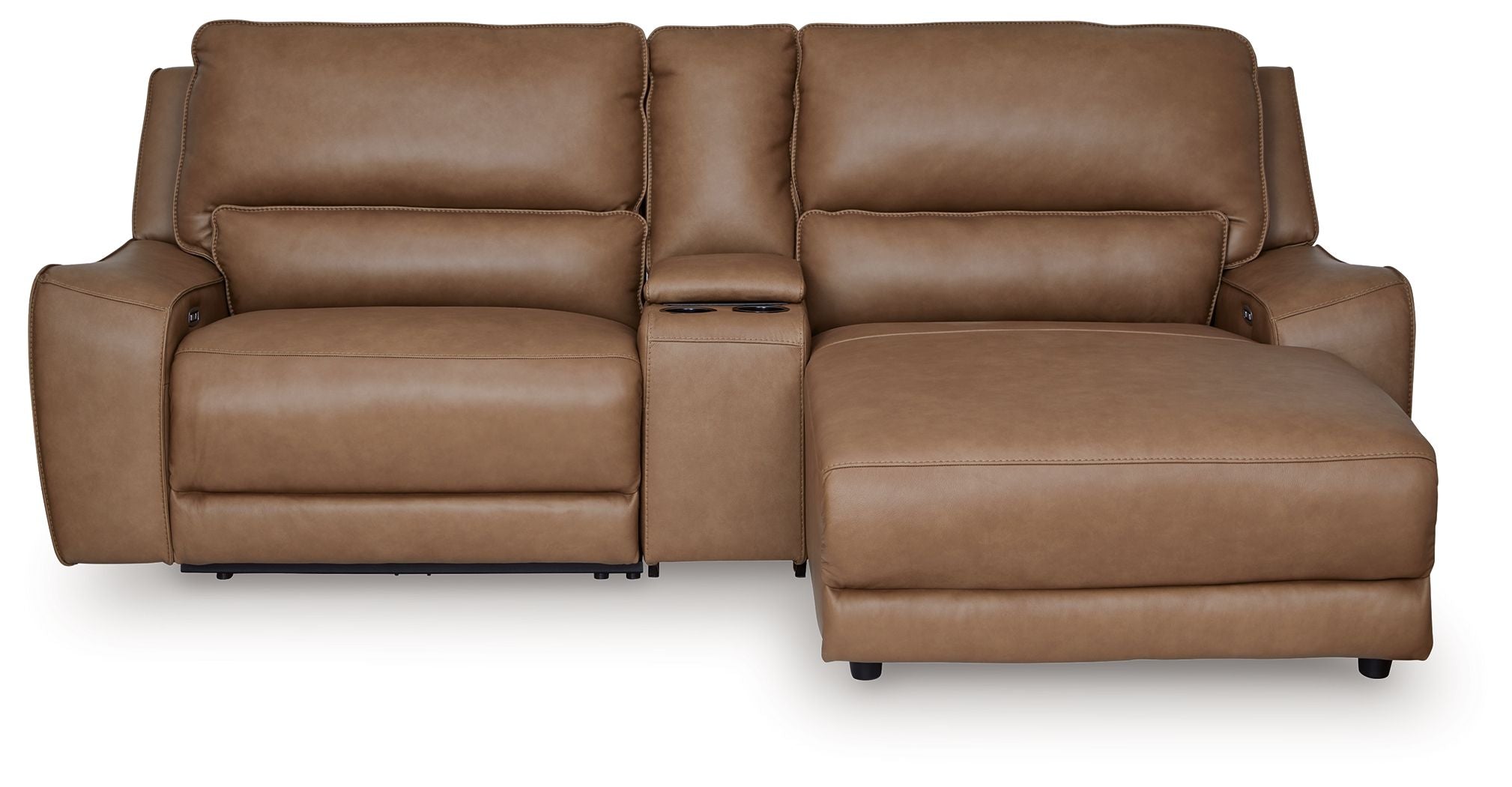 Silverbrooke - 3-Piece Power Reclining Sectional With RAF Press Back Power Chaise - Caramel