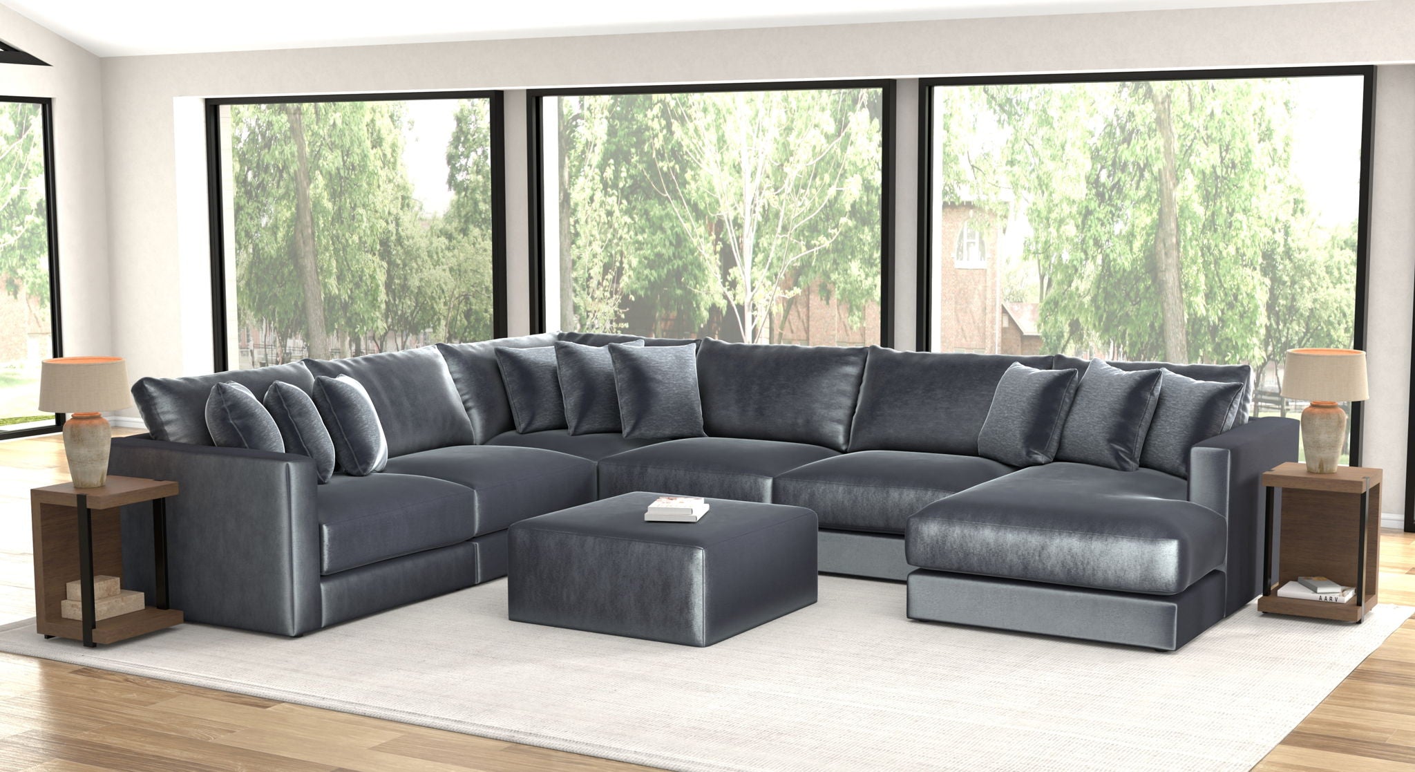 Remington Slate 6-Piece Right Side Facing Chaise Sectional + Ottoman
