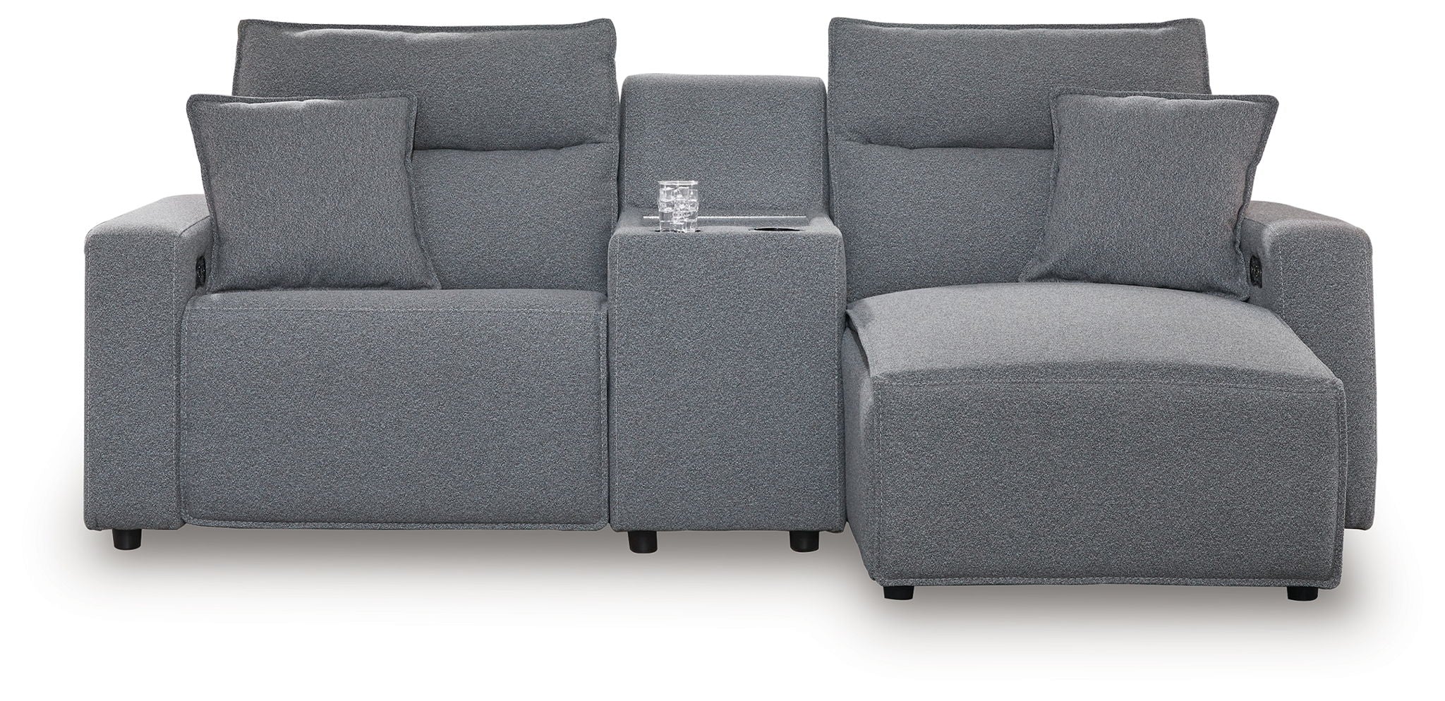 Modmax II - 3-Piece Power Reclining Sectional With RAF Press Back Power Chaise And Console - Salt And Pepper