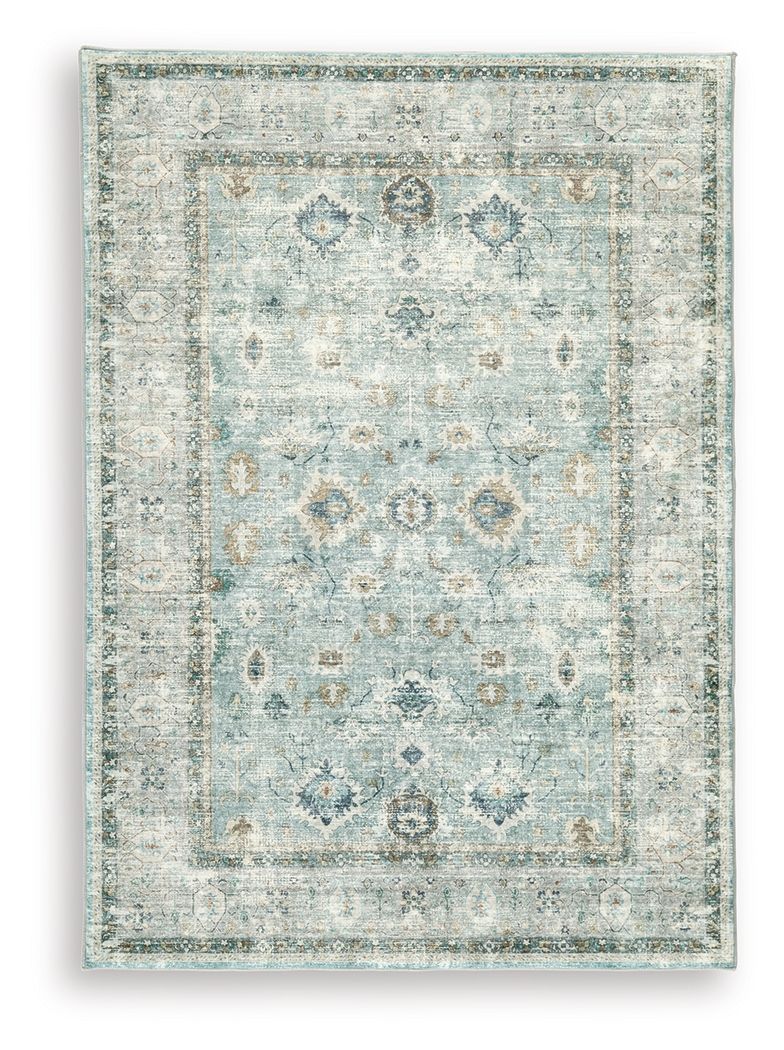 Ladstoney - 5' x 7' Rug - Teal / Beige / Ochre