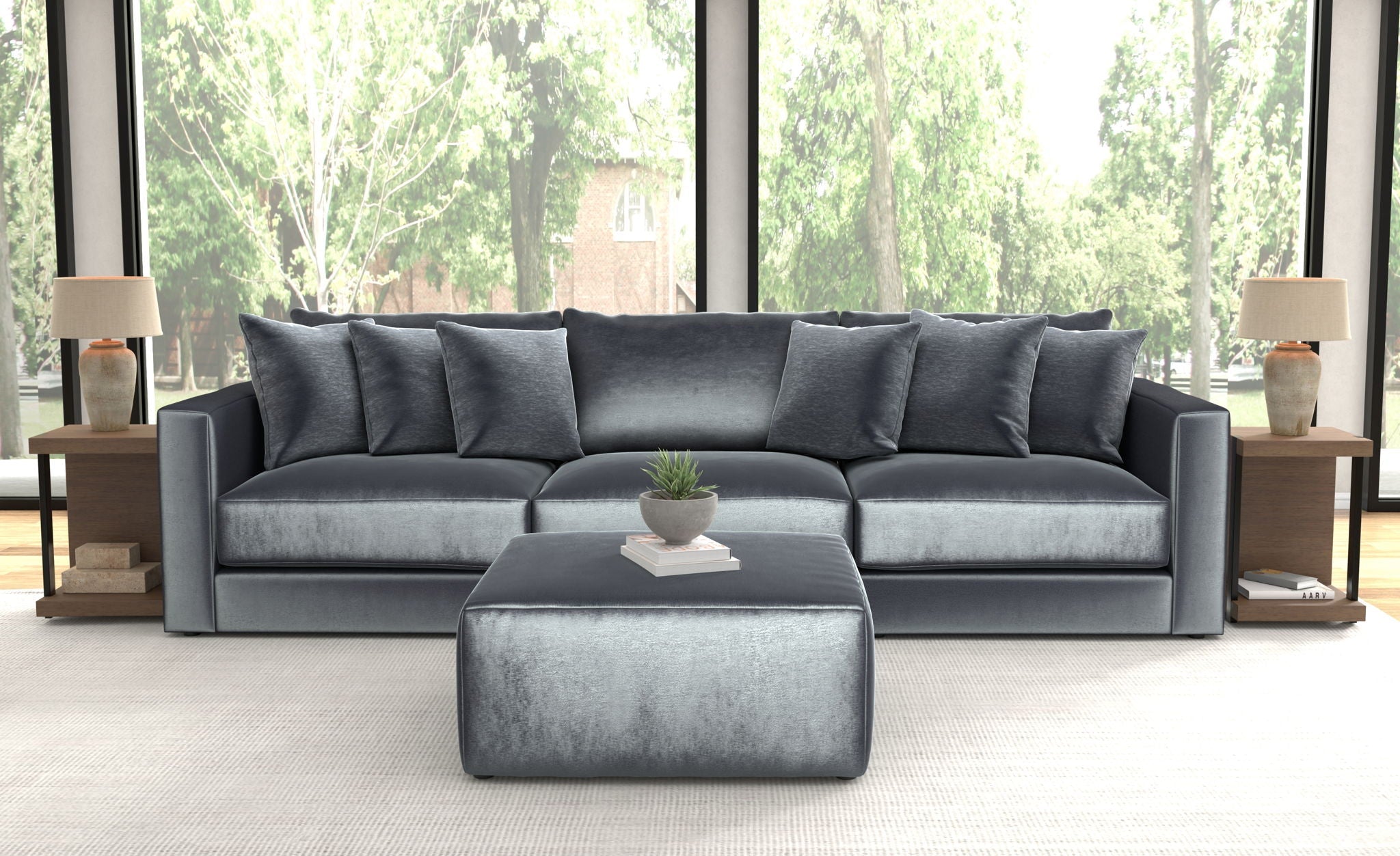 Remington Slate 3-Piece Sectional Sofa + Ottoman