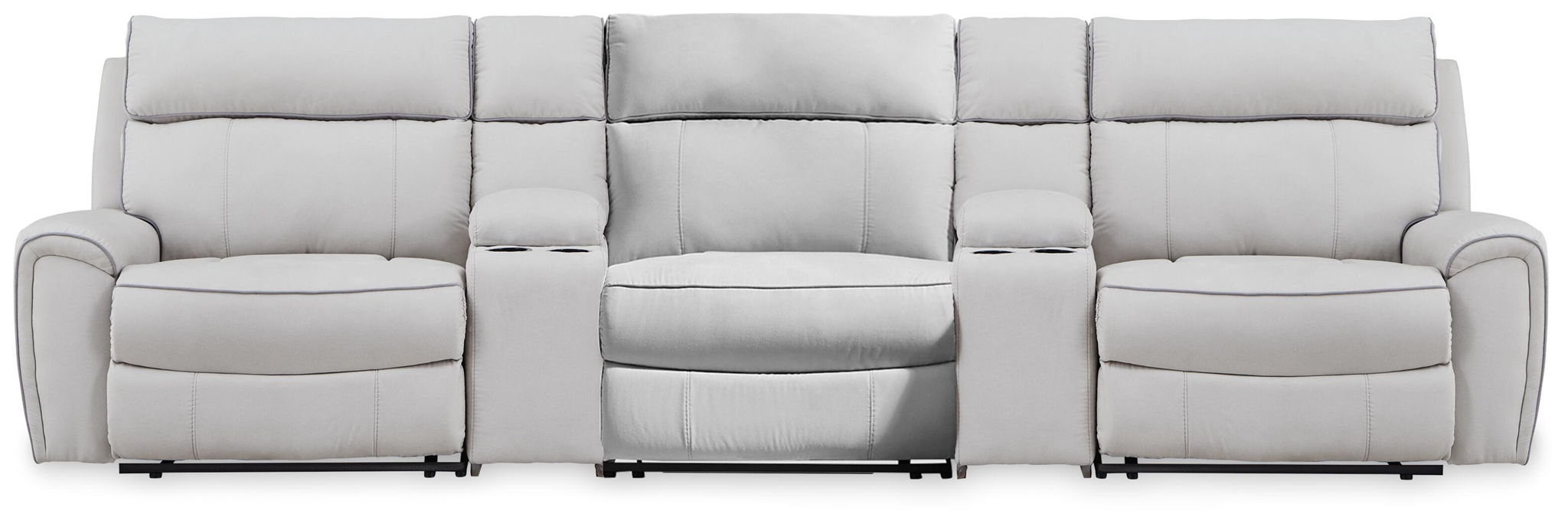 Grafton Pike - 5-Piece Power Reclining Sectional With Storage Consoles And Power Armless Recliner - Pearl / Ash