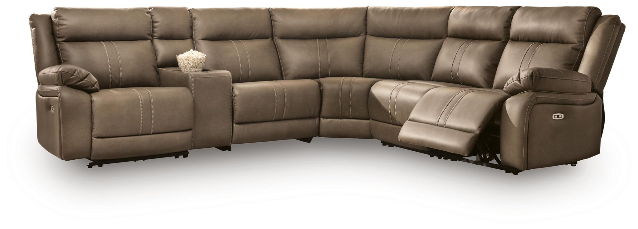 Max-Media - 6-Piece Power Reclining Sectional With 2 Armless Chairs And Audio Console - Biscotti