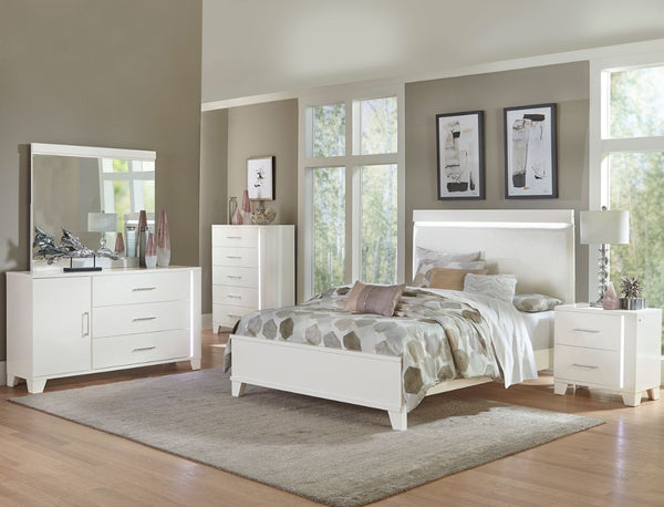 Keren White King Bed with LED Headboard w/ Dresser & Mirror