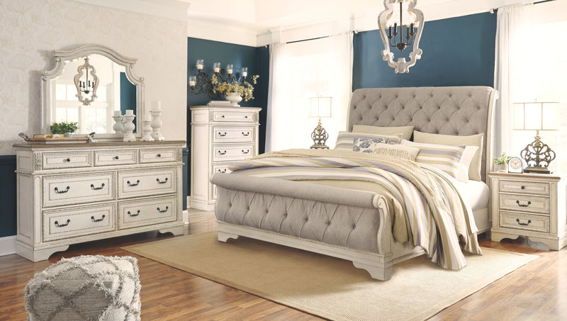 RealynTwo-tone King Bed w/ Dresser Mirror & Nightstand