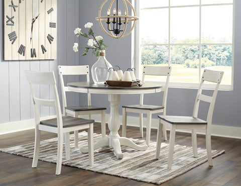 Nelling -  5 Piece Round Dining Room Table Set - White/Dark Brown