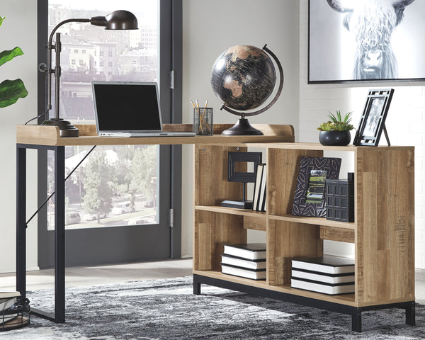 Gerdanet - L- Shaped Home Office Desk - Light Brown/Black