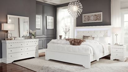 Pompei Metallic White King Upholstered Bed w/ LED